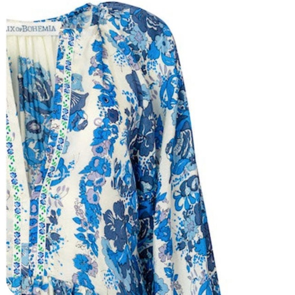 Alix of Bohemia 100% Silk Saranna Midi Dress-Women’s S-t Blue/White-Designer-NEW - Picture 3 of 12
